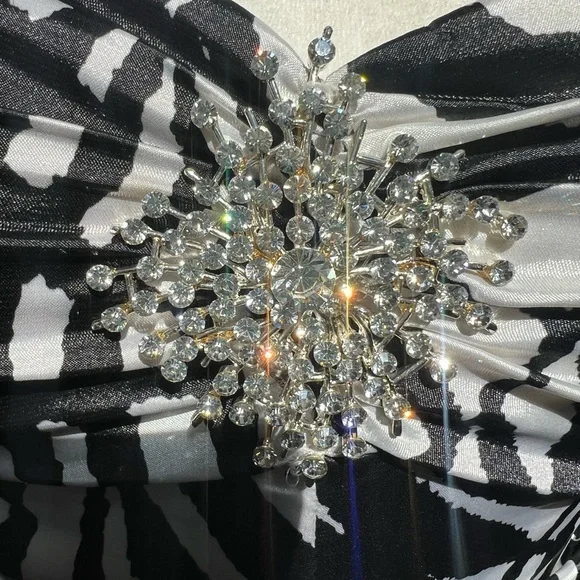 Cache Black 🖤 White Animal zebra 🦓 Botanical Rhinestone Brooch Mermaid Dress - Picture 11 of 15